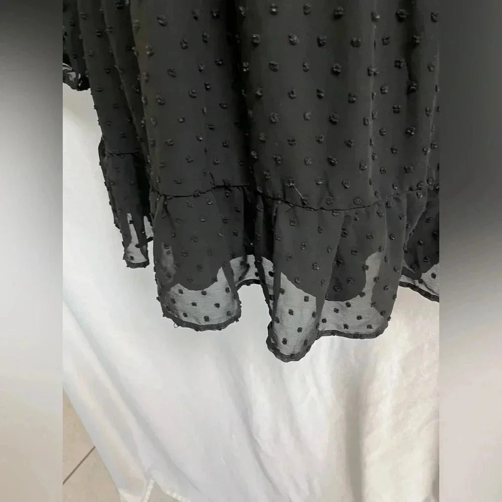 SHEIN Black Swiss Dot Ruffle Mini Dress 🖤✨ XS • Chic • Flowy • Long Sleeve - Picture 3 of 6
